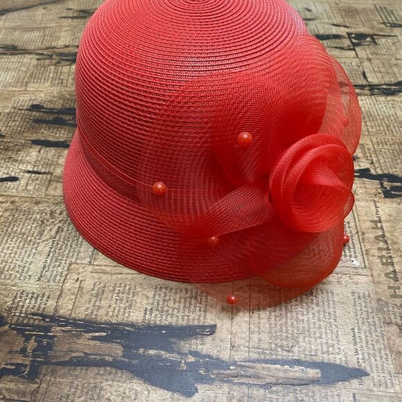 Vintage Red Fancy Small Brim Hat by Fine Millinery Collection - Picture 6 of 8